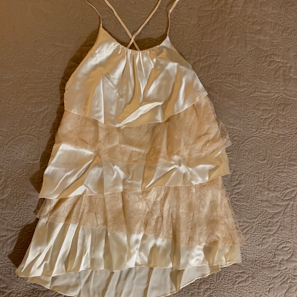 Very Sweet Satin & Lace Top, Light Peach